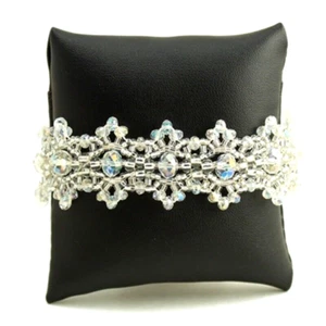 Czech Glass Bead CHRYSTAL, WHITE Crystalicious Bracelet Cuff  Bangle Guatemala - Picture 1 of 2