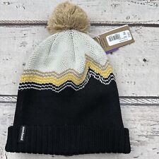 Patagonia Kids' Powder Town Black Brown Beanie Winter Hat Pom Knit One Size New
