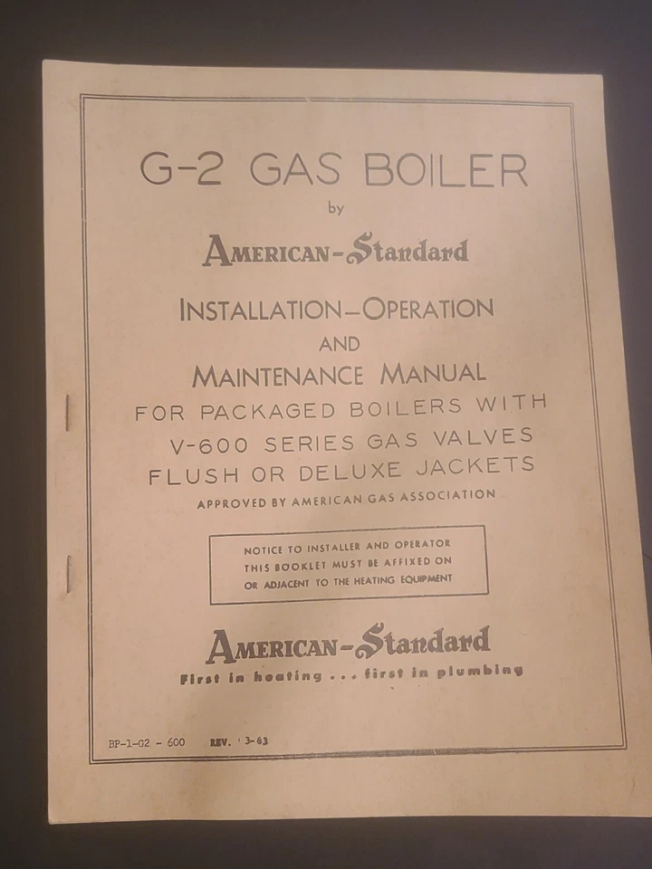 1960's American Standard G2 Gas Boiler Installation Operation Maintenance Manual - Image 1 of 1