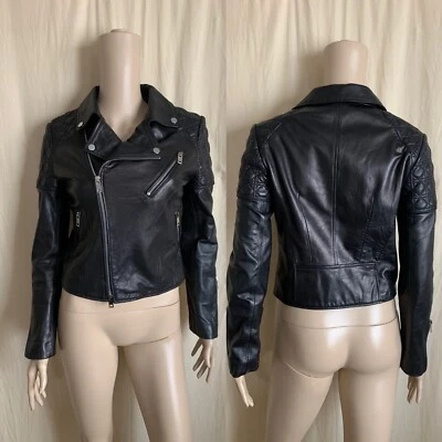 Christian Dior Paris 2016 леди Dior выстеганная плечи черная кожаная куртка Moto - Изображение 1 из 4