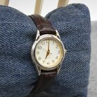 Classic Ladies Watch Quartz Brown Leather Band Round 25 Mm Case White Dial