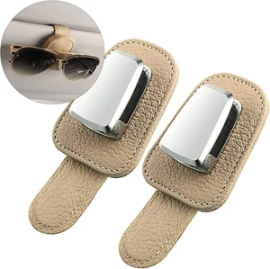 2Pcs Car Glasses Holder, Universal Car Visor Sunglasses Leather Holder Clip Eyeg - Picture 1 of 12