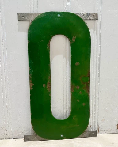 Large vintage enamel metal letter O shop sign with fixings 40cm 16"  high Cover