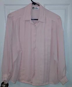 VTG 80s Sz. 8 Sheer Puff-Sleeve Pink Pleated Front Dainty Cottagecore Blouse - Picture 1 of 8