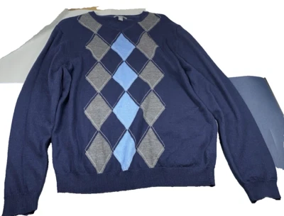 VTG Merino Wool Crew Sweater Men M Geometric Blue Grandpacorp - Image 1 of 4