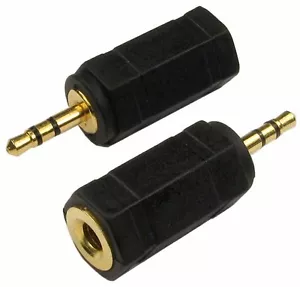 3.5MM STEREO JACK SOCKET TO 2.5MM STEREO JACK MALE PLUG GOLD ADAPTER / CONVERTER - Picture 1 of 2
