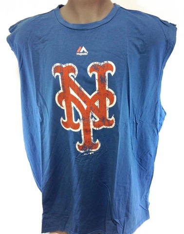 Mens Majestic MLB New York NY Mets retro Logo Baseball Tank Top Muscle Tee Shirt Cover