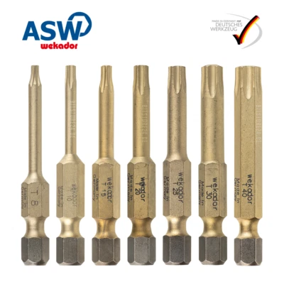 ASW WEKADOR ZrN 50mm Bits für TORX®-Schrauben T8 T10 T20 T25 T30 T40 GERMANY