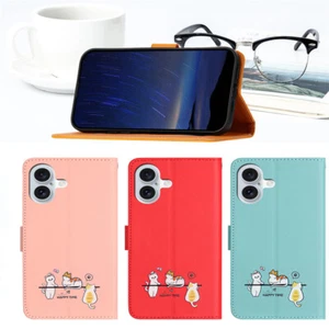 For iPhone 16 Plus 16 15 12 11 14 Animal Painted Pattern Wallet Case Phone Cover - Picture 1 of 14