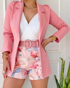 Casual Floral Suit Women's Two Piece Set Womens Blazer and Shorts Suit  - Picture 1 of 1