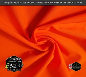 200grm/7oz* - HI VIS ORANGE WATERPROOF & LAMINATED NYLON FABRIC - 150cm/60" wide - Picture 1 of 2