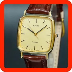 Vintage 1990 SEIKO DOLCE 5E31-5A80 New Band Gold Square Tank Shape Men Watch - Picture 1 of 16