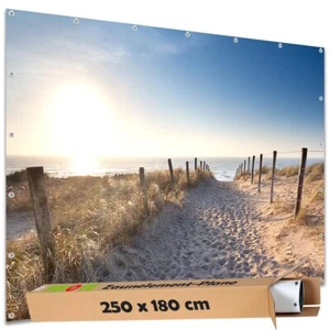 Sichtschutz Garten Zaun Doppelstabmatten Motiv Banner Strand Weg Sand Spur - Bild 1 von 11