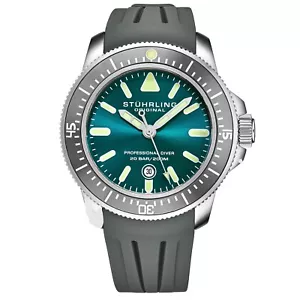 Stuhrling 935 04 Pro Sport Diver Maritimer Grey Rubber Green Dial Mens Watch - Picture 1 of 10