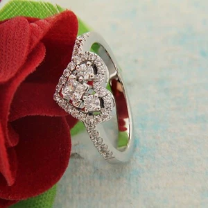 2Ct Round Lab-Created Diamond Heart Shape Engagement Ring 14k White Gold Finish - Picture 1 of 5