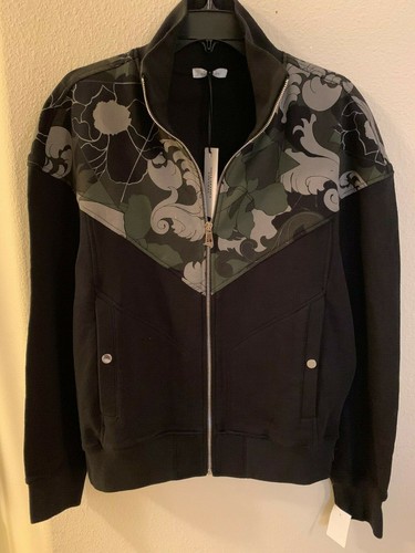 Felpa con cappuccio da uomo nuova con etichette Versace Collection cerniera intera nera finta taglia large