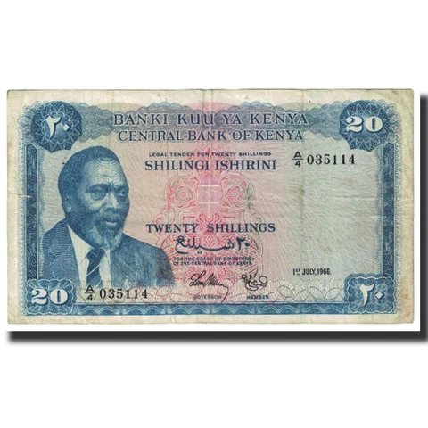 [#631459] Banknote, Kenya, 20 Shillings, 1966, 1966-07-01, KM:3a, EF Cover