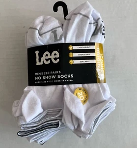 Lee No Show Socks Men’s 20 Pairs 6-12 White New In Package - Picture 1 of 2