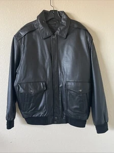 Chaqueta de aviador Roundtree & Yorke de cuero negra con cremallera completa vintage para hombre talla grande L - Imagen 1 de 21