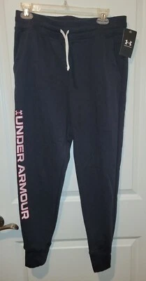 NUEVO CON ETIQUETAS NIÑOS JÓVENES NIÑAS UNDER ARMOUR PANTALONES DEPORTIVOS NEGROS HOLGADOS CORDÓN XL Foto 1 de 2