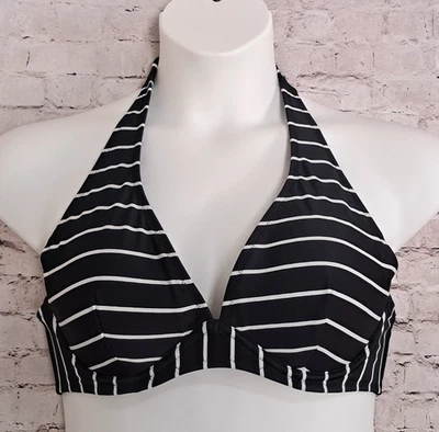Top de bikini halter a rayas azul marino antiguo negro/blanco XL Foto 1 de 4