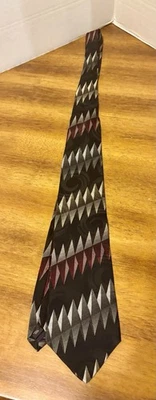 Vintage 90's Silk Necktie John Henry - Diamonds Black Gray - Standard Size - Изображение 1 из 2