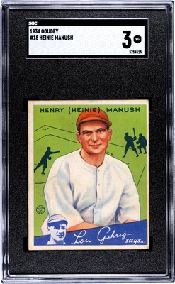 Goudey Heinie Manush 1934 #18 SGC 3 Foto 1 de 2