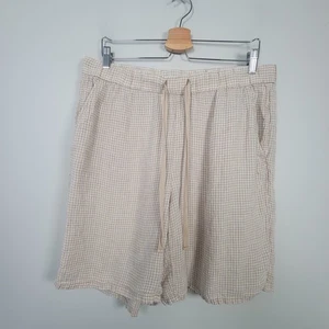 Eileen Fisher L Linen Pullon Elastic Waist Gingham Plaid Shorts Beige Brown - Picture 1 of 9