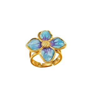Blue-Purple Oil-Drip Flower Titanium Steel Ring Plated Gold Women Open Ring - Picture 1 of 6