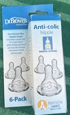 Pezones para biberón anticólicos Dr. Brown’s – Nivel 3, paquete de 6 flujo medio-rápido Foto 1 de 2