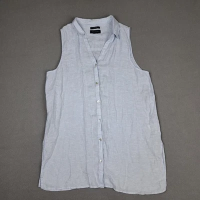 Tahari Linen Shirt Dress Womens *Large Light Blue Button Up Sleeveless Casual  - Image 1 of 4