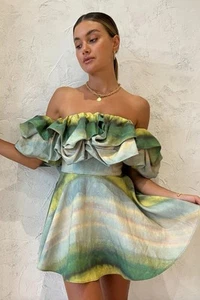 ACLER cumberland dress impressionist mini green ruffle off shoulder AU14 / US10 - Bild 1 von 8