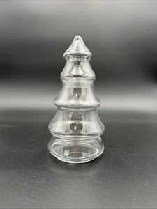 Vintage Christmas Tree Canister Candy Jar Lid Glass Clear 5 Layer Apothecary - Picture 1 of 8