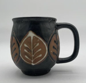 Rare Vintage Otagiri Speckled Dark Brown Glaze Hand Painted Leaf Design Mug Cup - Bild 1 von 7