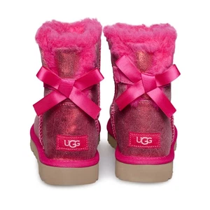 UGG MINI BAILEY BOW GLISTEN RADISH SUEDE ANKLE WOMEN'S BOOTS SIZE US 8/UK 6 NEW - Picture 1 of 6