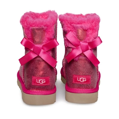 UGG MINI BAILEY BOW GLISTEN RADISH SUEDE ANKLE WOMEN'S BOOTS SIZE US 8/UK 6 NEW - Image 1 of 4