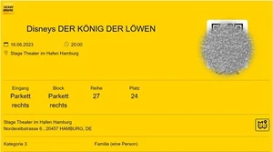 16.06.2023 20:00 König der Löwen 5 Tickets Reihe 27 Platz 24 bis 28 - Bild 1 von 5