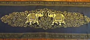 Elegant Black & Gold Elephant Brocade Table Runner Reversable - Picture 1 of 5