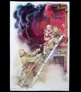 Original Poster Firefighters Rescue of a Girl Safety Soviet Fire Engine - Picture 1 of 4