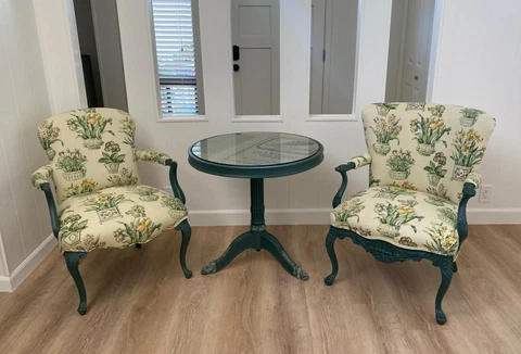 Vintage French Country Arm Chairs W Matching Bistro Table ~ Mid Century Cover