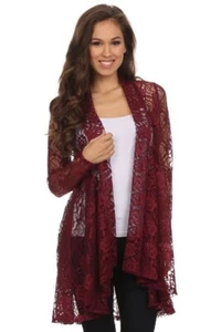 DAMEN JACKE CARDIGAN WESTE MANTEL SPITZE BOHO HÄKELJACKE BORDEAUX Gr.36/38 M NEU - Bild 1 von 5