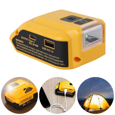 Fits DEWALT Battery Adapter 14.4/18V 2 USB Phone Power Source Charger Converters