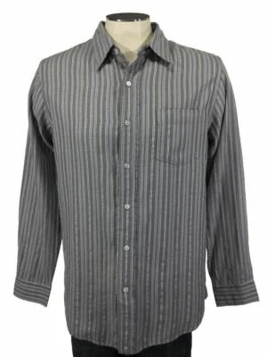 Lucky Brand Button Shirt M Gray Green White Stripe Casual Mens - Image 1 of 4