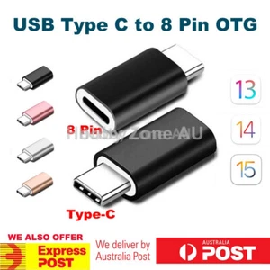 USB Type C Male to 8 Pin Female OTG Adapter Fast Charging Converter Data Sync - Picture 1 of 22