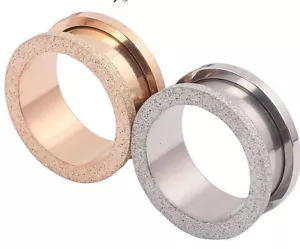 4-20mm Frosted Glitter Rose Gold Steel Earring Hollow Tunnels Ear Plugs Screw On - Picture 1 of 4