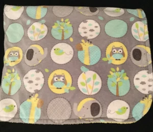 Garanimals Baby Blanket Gray  Elephant Owl Giraffe Circles Trees Yellow Sherpa  - Picture 1 of 4