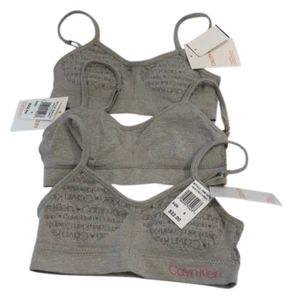 Lot of 3 Calvin Klein Soft Cup Logo Bra Girls Heather Gray Adjustable Straps - Picture 1 of 7