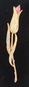 Francois Coro Goldtone Pink Rhinestone Flower Brooch Pin - Picture 1 of 6