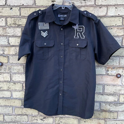 Red Ape Men's XL Short Sleeve "Uniform" Button Shirt Black Two Pocket Logo - Image 1 of 4
