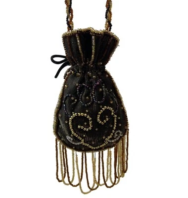 Bolso Cartera Vintage Hecho a Mano para Mujer con Cordón Cuentas Talla S Foto 1 de 4